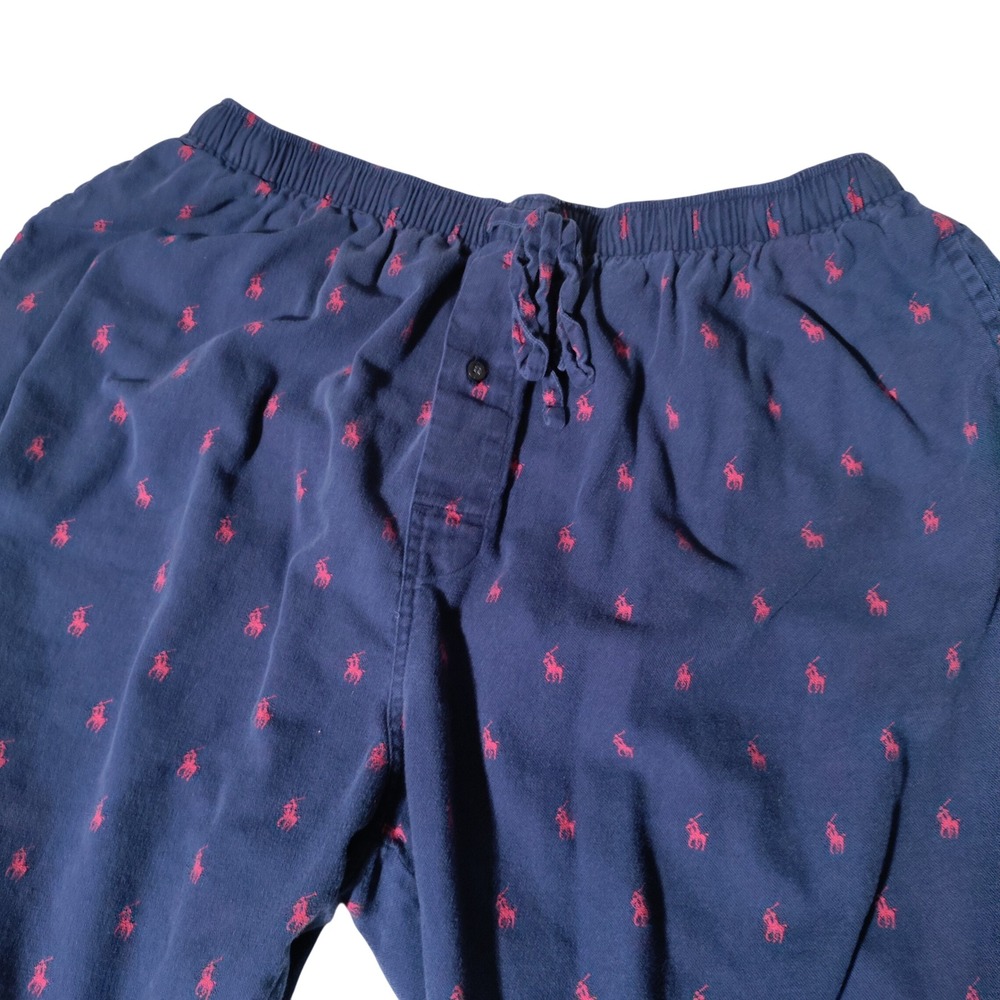 Polo Ralph Lauren Navy Blue Red Pony Logo Cotton Pajama Pants Sz L (30"X28.5")